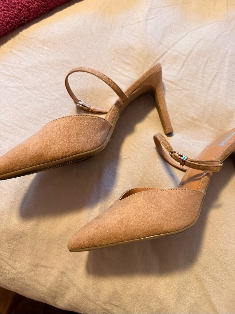 DV by Dolce Vita Tan Suede Pointed Mules with Ankle Strap